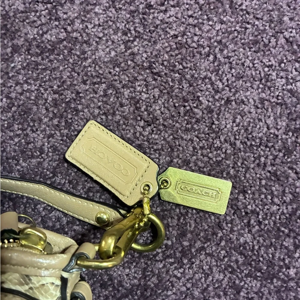 Coach Snake Print Leather Beige & Brown  Shoulder Bag w Detachable Strap